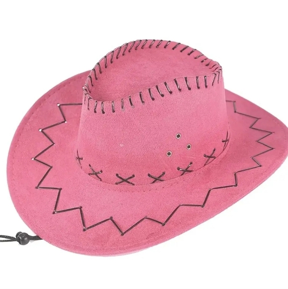 Pink Cowboy Hat with Black Stitching